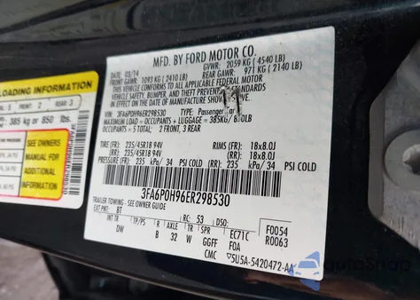 2014 Ford Fusion Se из США, поврежденный, VIN 3FA6P0H96ER298530